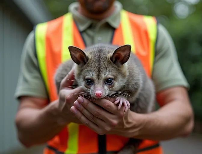 Animal handler safely recovering a deceased possum in Arthurs Creek