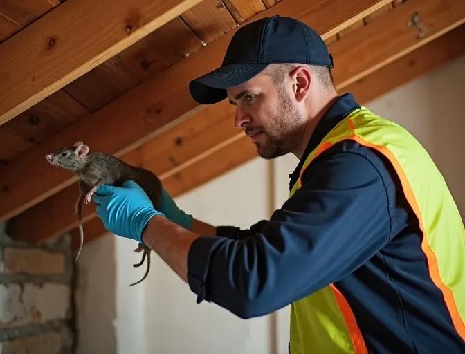 Technician inspecting a roof cavity for a dead rat in Arthurs Creek